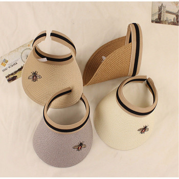 Νέα γυναικεία καπέλα ηλίου χειροποίητα DIY Bees Letter Visor Caps Parent-Child Summer Cap Casual Shade Hat Empty Top Hat Beach