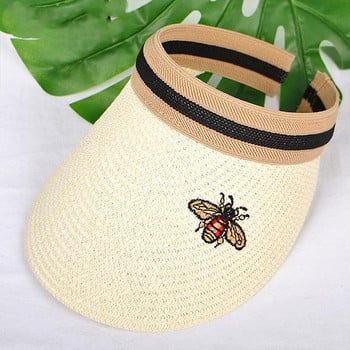 Νέα γυναικεία καπέλα ηλίου χειροποίητα DIY Bees Letter Visor Caps Parent-Child Summer Cap Casual Shade Hat Empty Top Hat Beach