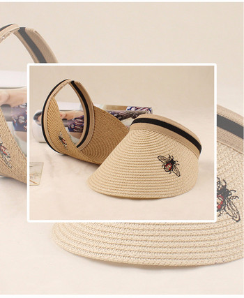 Νέα γυναικεία καπέλα ηλίου χειροποίητα DIY Bees Letter Visor Caps Parent-Child Summer Cap Casual Shade Hat Empty Top Hat Beach