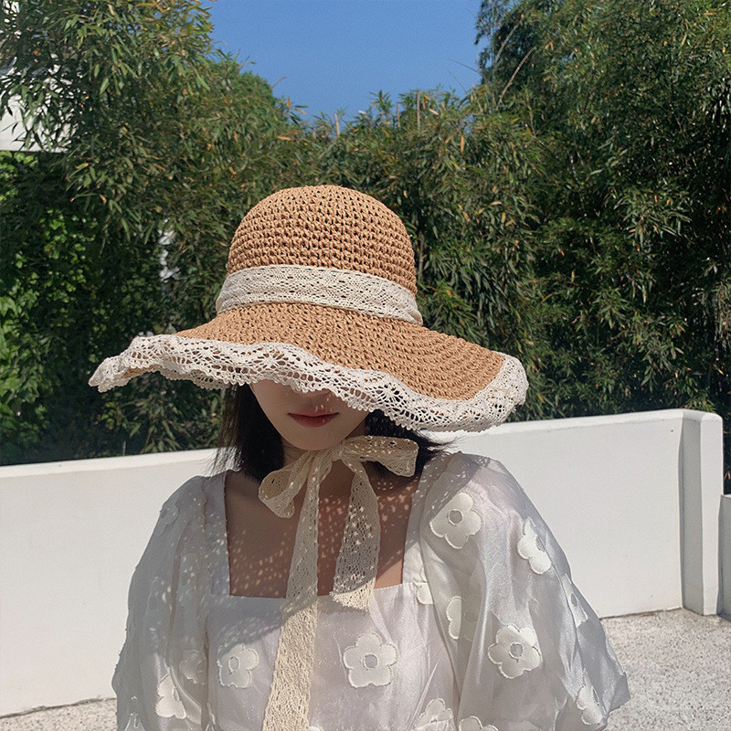 Nyári csipke napozósapka Női strandkalapok, széles karimájú utazósapkák Elegáns Lolita Bucket Hat Ünnepi sapkák női divatos