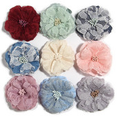 10 vnt. 5,5 cm 2,1 colio aukštos kokybės audinio dirbtinė nėrinių gėlė plaukams aksesuarams šifono gėlių puokštė klipams galvos juosta