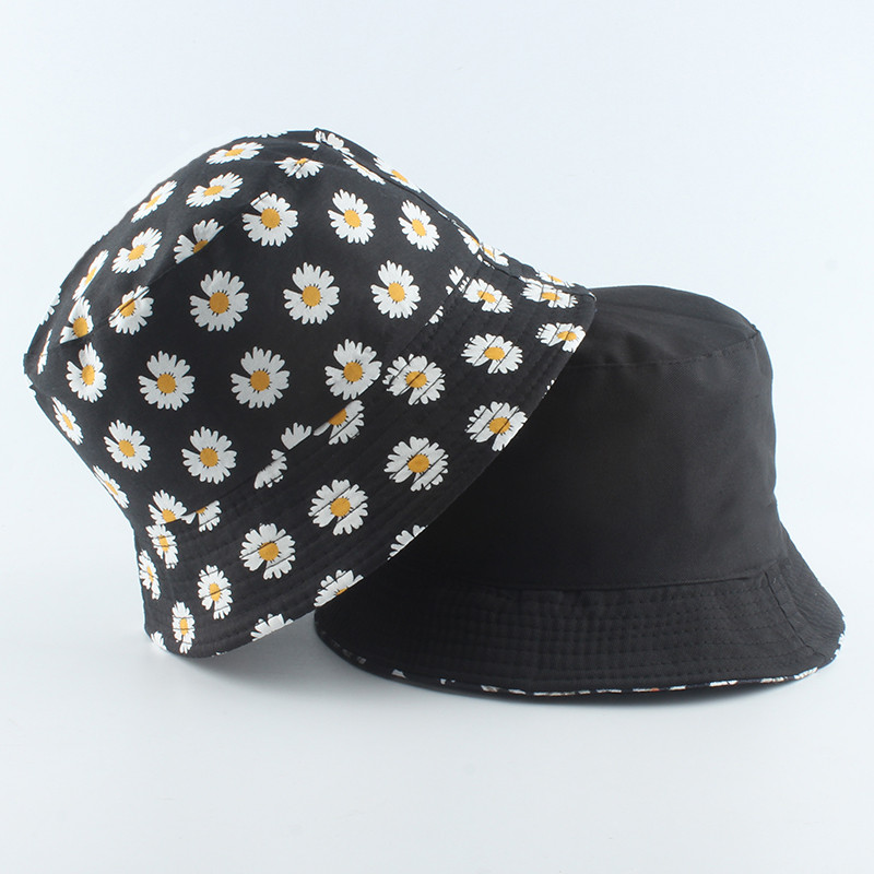 Letný panamský klobúk s potlačou sedmokrások, obojstranný vedrový klobúk pre ženy, slnečná čiapka, dámsky bob klobúk, ženský kvetinový rybársky klobúk