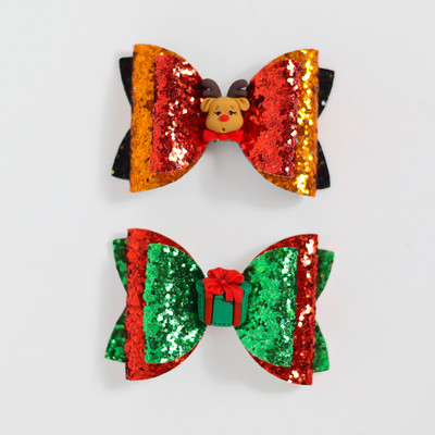 2 bucăți de desene animate de Crăciun Moș Crăciun Om de zăpadă cadou fundita drăguț cu sclipici agrafă de păr paiete accesorii de păr fete copii cleme de păr