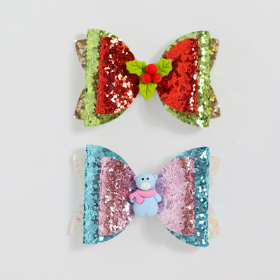 2 bucăți de desene animate de Crăciun Moș Crăciun Om de zăpadă cadou fundita drăguț cu sclipici agrafă de păr paiete accesorii de păr fete copii cleme de păr