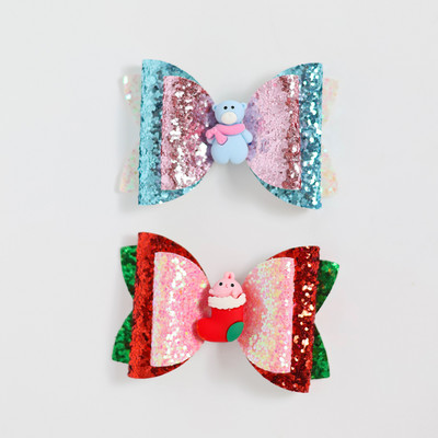 2 bucăți de desene animate de Crăciun Moș Crăciun Om de zăpadă cadou fundita drăguț cu sclipici agrafă de păr paiete accesorii de păr fete copii cleme de păr