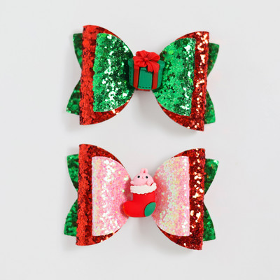 2 bucăți de desene animate de Crăciun Moș Crăciun Om de zăpadă cadou fundita drăguț cu sclipici agrafă de păr paiete accesorii de păr fete copii cleme de păr