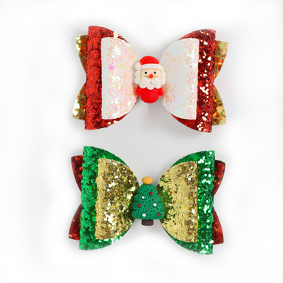 2 bucăți de desene animate de Crăciun Moș Crăciun Om de zăpadă cadou fundita drăguț cu sclipici agrafă de păr paiete accesorii de păr fete copii cleme de păr