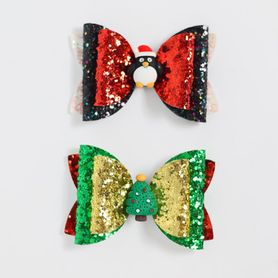 2 bucăți de desene animate de Crăciun Moș Crăciun Om de zăpadă cadou fundita drăguț cu sclipici agrafă de păr paiete accesorii de păr fete copii cleme de păr