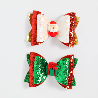 2 bucăți de desene animate de Crăciun Moș Crăciun Om de zăpadă cadou fundita drăguț cu sclipici agrafă de păr paiete accesorii de păr fete copii cleme de păr