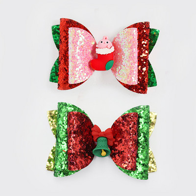 2 bucăți de desene animate de Crăciun Moș Crăciun Om de zăpadă cadou fundita drăguț cu sclipici agrafă de păr paiete accesorii de păr fete copii cleme de păr