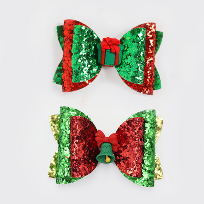 2 bucăți de desene animate de Crăciun Moș Crăciun Om de zăpadă cadou fundita drăguț cu sclipici agrafă de păr paiete accesorii de păr fete copii cleme de păr