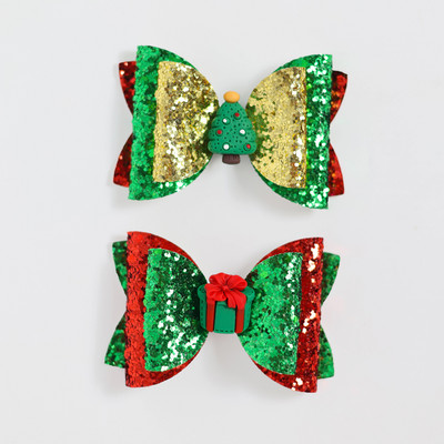 2 bucăți de desene animate de Crăciun Moș Crăciun Om de zăpadă cadou fundita drăguț cu sclipici agrafă de păr paiete accesorii de păr fete copii cleme de păr