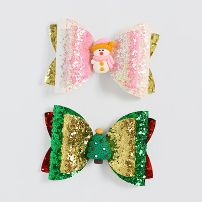 2 bucăți de desene animate de Crăciun Moș Crăciun Om de zăpadă cadou fundita drăguț cu sclipici agrafă de păr paiete accesorii de păr fete copii cleme de păr