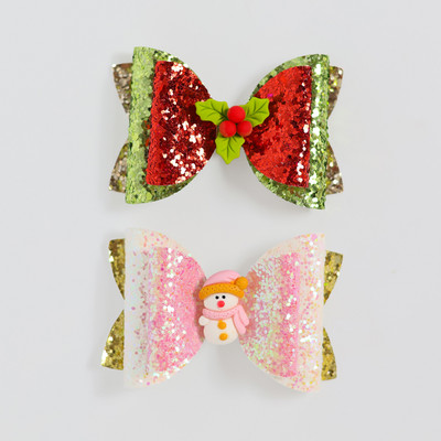 2 bucăți de desene animate de Crăciun Moș Crăciun Om de zăpadă cadou fundita drăguț cu sclipici agrafă de păr paiete accesorii de păr fete copii cleme de păr