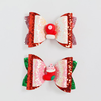 2 bucăți de desene animate de Crăciun Moș Crăciun Om de zăpadă cadou fundita drăguț cu sclipici agrafă de păr paiete accesorii de păr fete copii cleme de păr