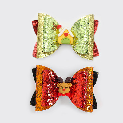 2 bucăți de desene animate de Crăciun Moș Crăciun Om de zăpadă cadou fundita drăguț cu sclipici agrafă de păr paiete accesorii de păr fete copii cleme de păr