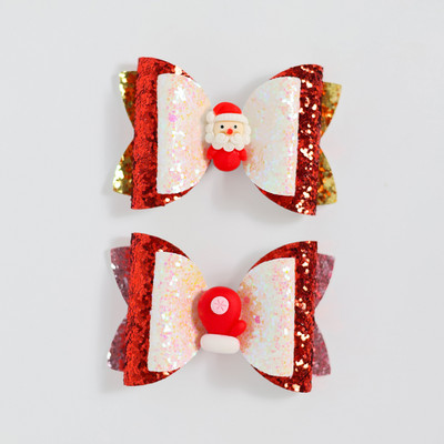 2 bucăți de desene animate de Crăciun Moș Crăciun Om de zăpadă cadou fundita drăguț cu sclipici agrafă de păr paiete accesorii de păr fete copii cleme de păr