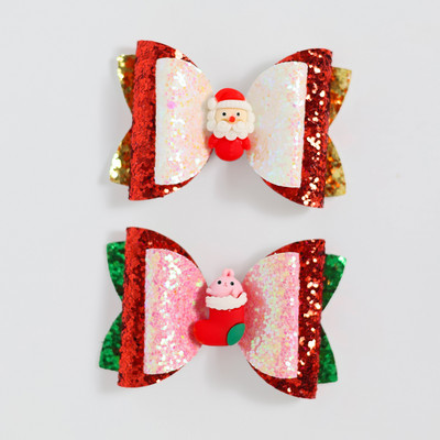 2 bucăți de desene animate de Crăciun Moș Crăciun Om de zăpadă cadou fundita drăguț cu sclipici agrafă de păr paiete accesorii de păr fete copii cleme de păr