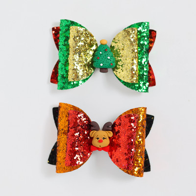 2 bucăți de desene animate de Crăciun Moș Crăciun Om de zăpadă cadou fundita drăguț cu sclipici agrafă de păr paiete accesorii de păr fete copii cleme de păr