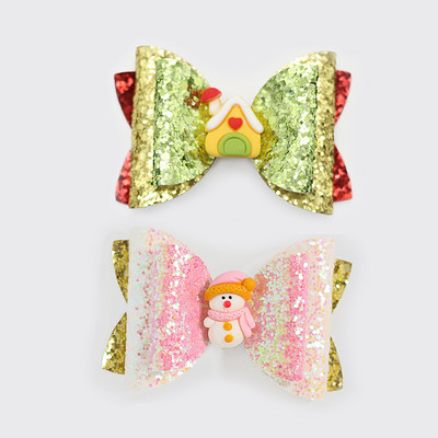 2 bucăți de desene animate de Crăciun Moș Crăciun Om de zăpadă cadou fundita drăguț cu sclipici agrafă de păr paiete accesorii de păr fete copii cleme de păr