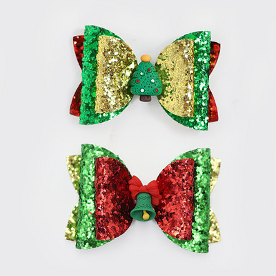 2 bucăți de desene animate de Crăciun Moș Crăciun Om de zăpadă cadou fundita drăguț cu sclipici agrafă de păr paiete accesorii de păr fete copii cleme de păr