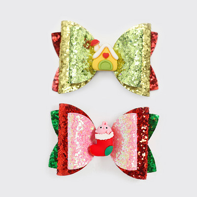 2 bucăți de desene animate de Crăciun Moș Crăciun Om de zăpadă cadou fundita drăguț cu sclipici agrafă de păr paiete accesorii de păr fete copii cleme de păr