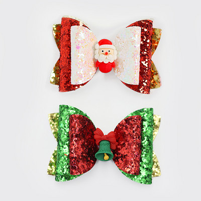 2 bucăți de desene animate de Crăciun Moș Crăciun Om de zăpadă cadou fundita drăguț cu sclipici agrafă de păr paiete accesorii de păr fete copii cleme de păr