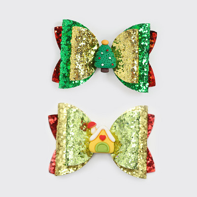 2 bucăți de desene animate de Crăciun Moș Crăciun Om de zăpadă cadou fundita drăguț cu sclipici agrafă de păr paiete accesorii de păr fete copii cleme de păr