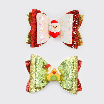 2 bucăți de desene animate de Crăciun Moș Crăciun Om de zăpadă cadou fundita drăguț cu sclipici agrafă de păr paiete accesorii de păr fete copii cleme de păr