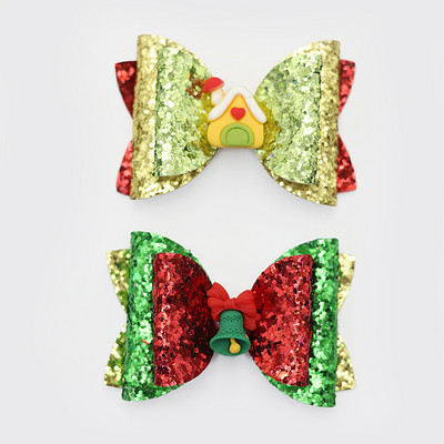 2 bucăți de desene animate de Crăciun Moș Crăciun Om de zăpadă cadou fundita drăguț cu sclipici agrafă de păr paiete accesorii de păr fete copii cleme de păr