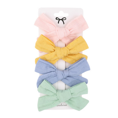 4 ks/sada letných bavlnených ľanových mašličiek do vlasov, detské dievčenské sponky do vlasov, cukríkové farebné mašle, bezpečnostné sponky do vlasov, pokrývky hlavy, vlasové doplnky