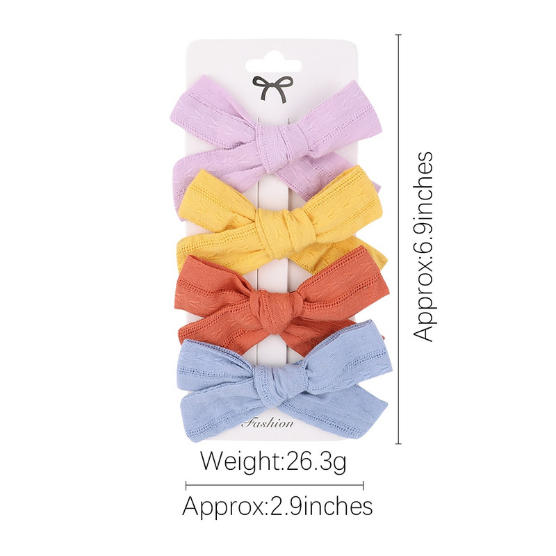 4 ks/sada letných bavlnených ľanových mašličiek do vlasov, detské dievčenské sponky do vlasov, cukríkové farebné mašle, bezpečnostné sponky do vlasov, pokrývky hlavy, vlasové doplnky