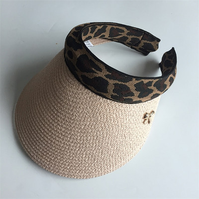 Ženski šeširi za sunčanje za odmor na plaži Leopard kape sa šilterom s mašnama Ručno izrađene DIY Ženske ljetne kape od slame Ležerni šešir u sjeni Prazan cilindar