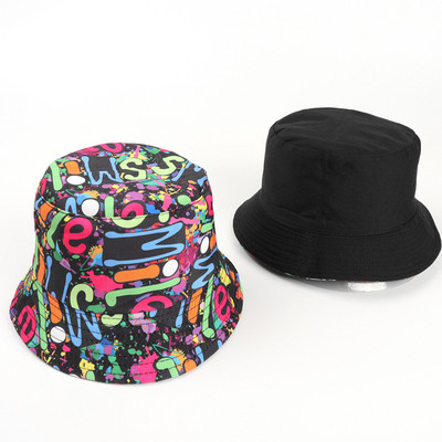 Pamut színes graffiti vödörsapka Halászsapka kültéri utazósapka napsapka Női sapkák 271
