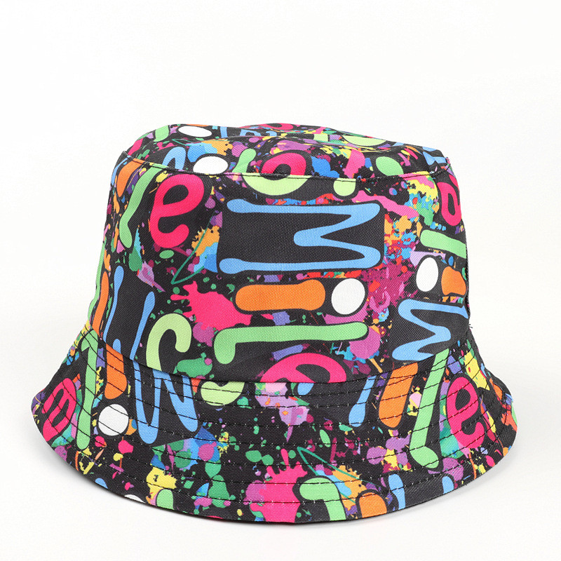 Pamut színes graffiti vödörsapka Halászsapka kültéri utazósapka napsapka Női sapkák 271