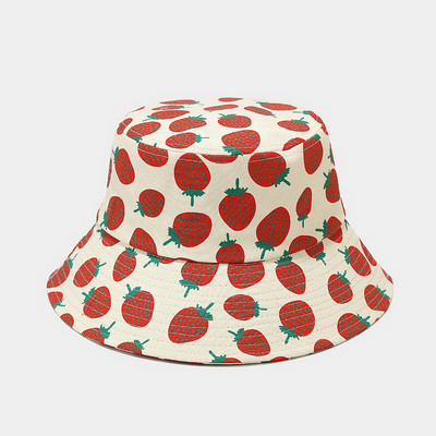 Nový roztomilý jahodový klobúk s potlačou ananásu, rybársky klobúk, opaľovací krém, ochrana pred slnkom, vonkajší obojstranný letný klobúk Panama