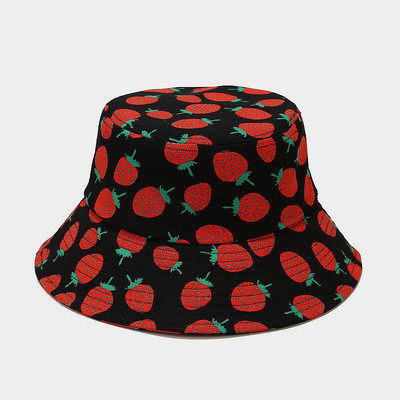 Nový roztomilý jahodový klobúk s potlačou ananásu, rybársky klobúk, opaľovací krém, ochrana pred slnkom, vonkajší obojstranný letný klobúk Panama