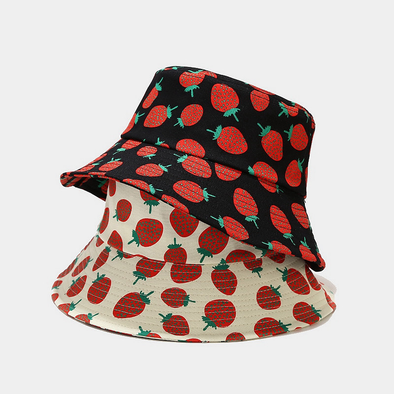 Nový roztomilý jahodový klobúk s potlačou ananásu, rybársky klobúk, opaľovací krém, ochrana pred slnkom, vonkajší obojstranný letný klobúk Panama