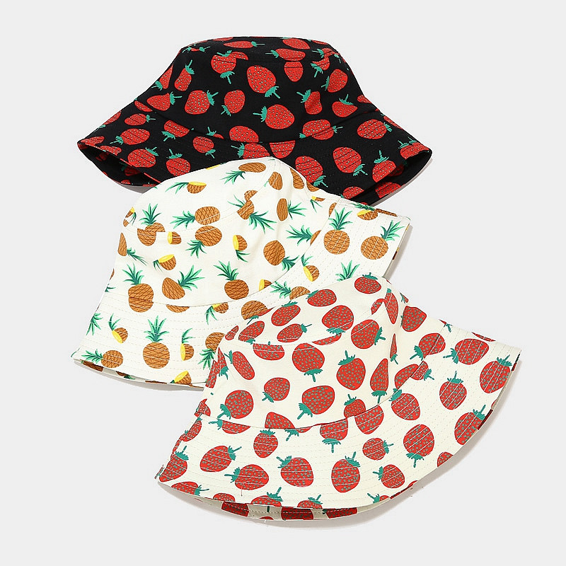 Nový roztomilý jahodový klobúk s potlačou ananásu, rybársky klobúk, opaľovací krém, ochrana pred slnkom, vonkajší obojstranný letný klobúk Panama