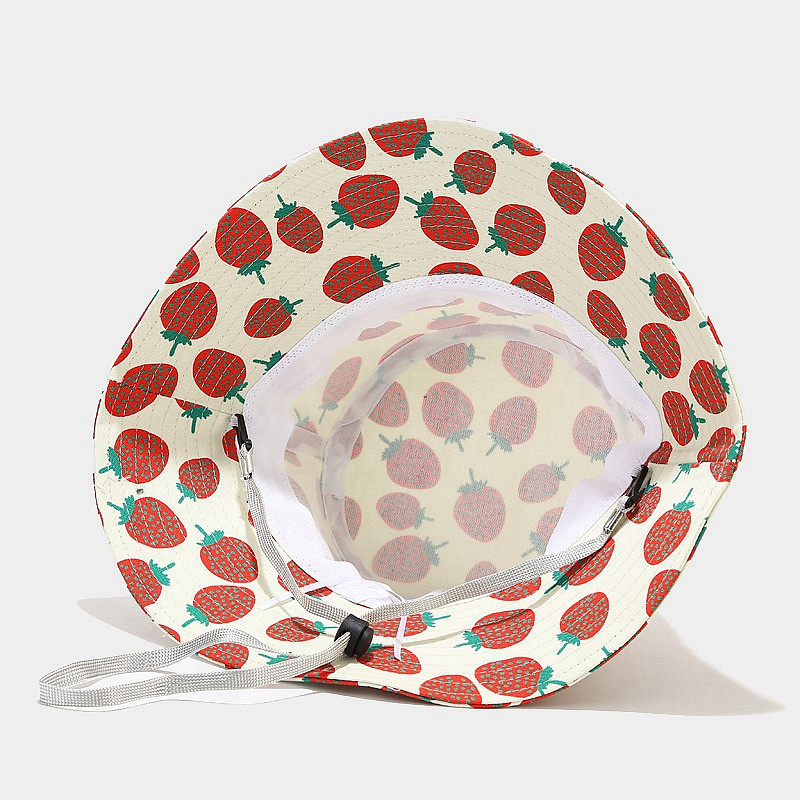 Nový roztomilý jahodový klobúk s potlačou ananásu, rybársky klobúk, opaľovací krém, ochrana pred slnkom, vonkajší obojstranný letný klobúk Panama