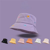 Căciulă de protecție solară Four Seasons All Match Căciulă de găleată din bumbac cu broderie de flori Căciulă de pescar Călărie de călătorie în aer liber pentru bărbați și femei