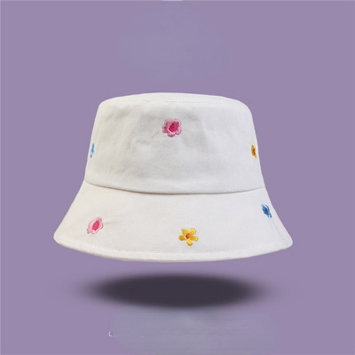 Căciulă de protecție solară Four Seasons All Match Căciulă de găleată din bumbac cu broderie de flori Căciulă de pescar Călărie de călătorie în aer liber pentru bărbați și femei
