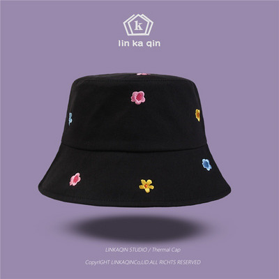 Căciulă de protecție solară Four Seasons All Match Căciulă de găleată din bumbac cu broderie de flori Căciulă de pescar Călărie de călătorie în aer liber pentru bărbați și femei