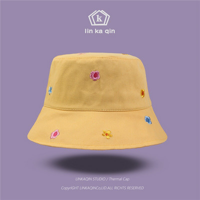 Căciulă de protecție solară Four Seasons All Match Căciulă de găleată din bumbac cu broderie de flori Căciulă de pescar Călărie de călătorie în aer liber pentru bărbați și femei