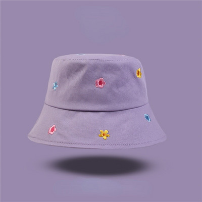 Căciulă de protecție solară Four Seasons All Match Căciulă de găleată din bumbac cu broderie de flori Căciulă de pescar Călărie de călătorie în aer liber pentru bărbați și femei