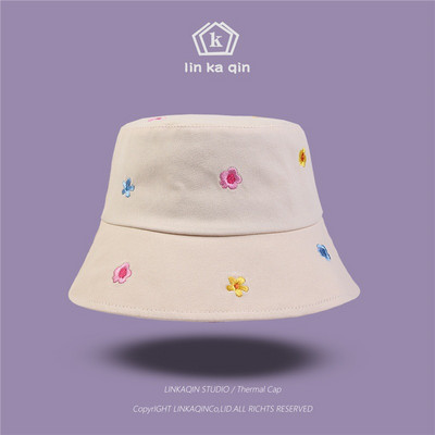 Căciulă de protecție solară Four Seasons All Match Căciulă de găleată din bumbac cu broderie de flori Căciulă de pescar Călărie de călătorie în aer liber pentru bărbați și femei