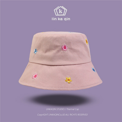 Căciulă de protecție solară Four Seasons All Match Căciulă de găleată din bumbac cu broderie de flori Căciulă de pescar Călărie de călătorie în aer liber pentru bărbați și femei