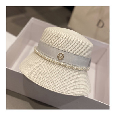 Novi ženski šeširi za sunčanje Ljetni elegantni slamnati šešir s bisernom mašnom Modni sklopivi nautičarski šešir Kapa Blagdanska kapa za plažu Audrey Hepburn