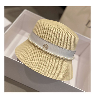 Novi ženski šeširi za sunčanje Ljetni elegantni slamnati šešir s bisernom mašnom Modni sklopivi nautičarski šešir Kapa Blagdanska kapa za plažu Audrey Hepburn