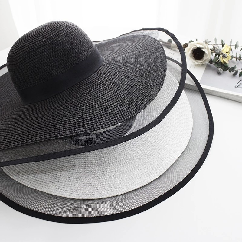 2021 la modă plasă splice vizor ocazional pălărie de paie maree culoare solidă vacanță în aer liber pălărie de plajă pălărie de vară